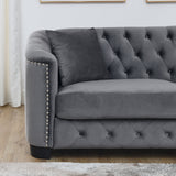 77-Inch Modern Chesterfield Velvet Sofa, 3-Seater Sofa, Upholstered Tufted Backrests with Nailhead Arms and 2 Cushions for Living Room, Bedroom, Apartment, Office (Grey)