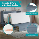 BALUS Murphy Bed Cabinet,Queen Murphy Bed with Tri-fold Mattress & USB Charging Station,Modern Wall Chest Beds with Folding Night Stand Trays and Storage Drawers for Bedroom Living Room,Grey-Blue