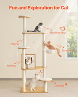 VEVOR Large Cat Tree with Litter Box Enclosure, 55.12 inches Tall, 2-in-1 Cat Tower, Multi-Level Cat Condo Furniture with Perches, Sisal Scratching Posts, Hammock, Big Kittens House for Indoor Cats