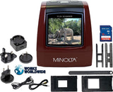 MINOLTA Film & Slide Scanner, Convert Color & B&W 35mm, 126, 110 Negative & Slides, Super 8 Films to 22MP JPEG Digital Photos, 16GB SD Card, Worldwide (Red)
