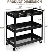 Goplus 3-Tier Utility Cart, Heavy Duty Commercial Service Tool Cart w/Lockable Wheels, 330lbs Load Capacity, Ergonomic Handle, Rolling Mechanic Tool Cart Storage Organizer for Warehouse Garage Black