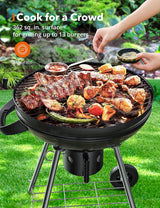 Charcoal BBQ Grill 22-Inch, Kettle Charcoal Grill with Lid Thermometer, Integrated Wheels, Plated Steel Grates, Slid Out Ash Catcher, Integrated Wheels, for Outdoor Cooking, Picnic, Patio, Backyard