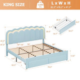 Twin Upholstered LED Bed Frame with Storage Drawer and Adjustable Chic Double Wavy Headboard, Velvet Princess Platform Bed for Kids/Girls, Solid Wood Slats Support, No Box Spring Needed, Beige