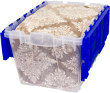 Akro-Mils KeepBox 12 Gallon Storage Container, Nesting and Stackable Plastic Storage Box with Lid Attached, Clear Tote for Garages, Closets, and Moving, 21-1/2 x 15 x 12-1/2, Clear/Blue, 6-Pack
