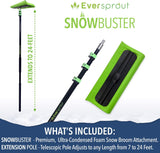 EVERSPROUT Never-Scratch SnowBuster 7-to-24 Foot (Up to 30 Ft Standing Reach) | Pre-Assembled Extendable Roof Rake for Snow Removal | Heavy-Duty Aluminum, Soft Foam Pad | Exclusive Push/Pull Design