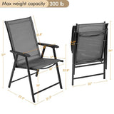 Yaheetech Patio Dining Chairs Set of 4 with Armrests, Outdoor Folding Chairs with Metal Frame and Backrest for Lawn, Garden, Yard and Poolside, Black