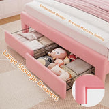 Twin Upholstered LED Bed Frame with Storage Drawer and Adjustable Chic Double Wavy Headboard, Velvet Princess Platform Bed for Kids/Girls, Solid Wood Slats Support, No Box Spring Needed, Beige