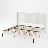 Allewie Queen Size Velvet Bed Frame/Vertical Channel Tufted Wingback Headboard/Upholstered Platform Bed/Strong Wooden Slats/No Box Spring Needed/Easy Assembly/Black