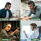 Bluetooth Hearing Protection, FM MP3 Noise Reduction Radio Headphones with 29dB NRR, Safety Ear Muffs with Bluetooth Radio, Wireless Cancelling Bluetooth Rechargebale FM Radio Headphones, Green