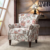 HULALA HOME Modern Wingback Accent Chair with Wood Legs & Removable Cushion, Comfy Upholstered Armchair with Nailhead Trim, Floral Pattern Single Sofa Chair for Living Room Bedroom, Blue