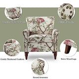 HULALA HOME Modern Wingback Accent Chair with Wood Legs & Removable Cushion, Comfy Upholstered Armchair with Nailhead Trim, Floral Pattern Single Sofa Chair for Living Room Bedroom, Blue