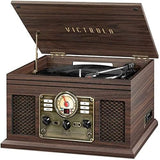 Victrola The Quincy 6-in-1 Bluetooth Record Player & Multimedia Center with Built-in Speakers ?C 3-Speed Turntable, CD & Cassette Player, AM/FM Radio, Wireless Music Streaming (Natural)