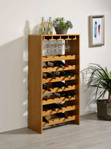 ACME Hanzi Wood 35-Bottle Wine Cabinet with Stemware Rack in Oak