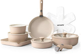 SENSARTE 17 Piece Ceramic Pots and Pans Set, Nonstick Detachable Handle Cookware, Induction Kitchen Cookware Set with Removable Handle, Dishwasher ?? Oven Safe (Gray)