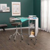 Sew Ready Mobile Folding Height Adjustable Quilting Fabric Cutting Table with Sewing Board Grid and Storage in Silver/White Top