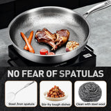 Titanium Hammered Pan Pro with Lid, 2025 New Multifunctional Ultra-Durable Scratch-Resistant Non Stick, 12 Pure Titaniums Pro Pans for Cook, Titanium Frying Pan for All Stovetops (11.81in, With Lid)
