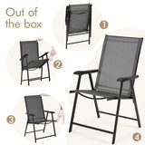Yaheetech Patio Dining Chairs Set of 4 with Armrests, Outdoor Folding Chairs with Metal Frame and Backrest for Lawn, Garden, Yard and Poolside, Black