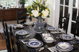 Euro Ceramica Blue Garden 16 Piece Oven Safe Hand Painted Stoneware Dinnerware Set, Service for 4, Bold Vase Design/Floral Pattern, White and blue