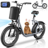 Caroma Peak 800w Electric Scooter Adults 20X3 Fat Tire, 20 MPH Top Speed & 30 Miles Range, Off-Road E Scooter w/Adjustable Seat & Detachable Basket, Foldable Ebike w/Shock Absorption for Commuting