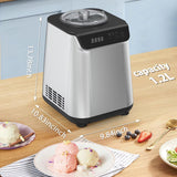 KISSAIR Upright Ice Cream Maker, Homemade Ice Cream Maker for Kids, Stainless Steel Machine with LED Display, 3 Modes for Gelato, Frozen Yogurt, Sorbet, 1.5L