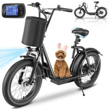 Caroma Peak 800w Electric Scooter Adults 20X3 Fat Tire, 20 MPH Top Speed & 30 Miles Range, Off-Road E Scooter w/Adjustable Seat & Detachable Basket, Foldable Ebike w/Shock Absorption for Commuting