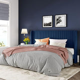 Allewie Queen Size Velvet Bed Frame/Vertical Channel Tufted Wingback Headboard/Upholstered Platform Bed/Strong Wooden Slats/No Box Spring Needed/Easy Assembly/Black