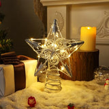 Juegoal Star Tree Topper with 20 LED Lights, Metal Golden Lighted Treetop Ornaments, Battery Powered Light Up Christmas Tree Decorations, 6.5 x 6.5 Inches