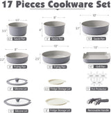 SENSARTE 17 Piece Ceramic Pots and Pans Set, Nonstick Detachable Handle Cookware, Induction Kitchen Cookware Set with Removable Handle, Dishwasher ?? Oven Safe (Gray)