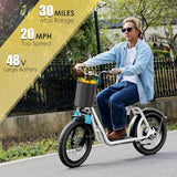 Caroma Peak 800w Electric Scooter Adults 20X3 Fat Tire, 20 MPH Top Speed & 30 Miles Range, Off-Road E Scooter w/Adjustable Seat & Detachable Basket, Foldable Ebike w/Shock Absorption for Commuting