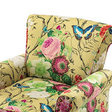 HULALA HOME Modern Wingback Accent Chair with Wood Legs & Removable Cushion, Comfy Upholstered Armchair with Nailhead Trim, Floral Pattern Single Sofa Chair for Living Room Bedroom, Blue