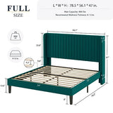 Allewie Queen Size Velvet Bed Frame/Vertical Channel Tufted Wingback Headboard/Upholstered Platform Bed/Strong Wooden Slats/No Box Spring Needed/Easy Assembly/Black