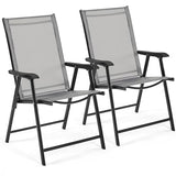 Yaheetech Patio Dining Chairs Set of 4 with Armrests, Outdoor Folding Chairs with Metal Frame and Backrest for Lawn, Garden, Yard and Poolside, Black