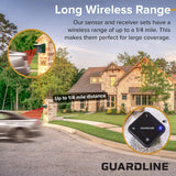 Guardline Wireless Driveway Alarm – 4 Motion Detector Alarm Sensors & 1 Receiver, 1/4 Mile Range, Weatherproof Outdoor Security Alert System for Home & Property