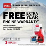 Toro Power Clear 518 ZE Snow Blower, 99cc, 4-Cycle, 18×22
