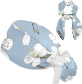 Scrub Surgical Hat,Cycling Hat with Buttons and Cotton Sweatband,Bee and Spring Blossom
