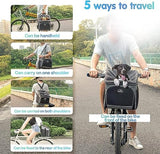 Dog Bike Basket Carrier, Pet Bicycle Front Carrier Backpack for Bike Riding Foldable Removable, Reflective Strips, 2 Side Storage Pockets, Pet Travel Bag for Cats Small Dogs
