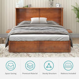 BALUS Murphy Bed Cabinet,Queen Murphy Bed with Tri-fold Mattress & USB Charging Station,Modern Wall Chest Beds with Folding Night Stand Trays and Storage Drawers for Bedroom Living Room,Grey-Blue