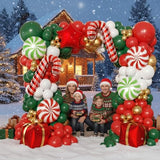 165Pcs Christmas Balloon Arch Garland Kit with Xmas Red White Green Gold Latex Balloons Gift Box Candy Cane Star Foil Balloons Arch Kit for Christmas New Year Party Birthday Party Decorations