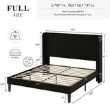 Allewie Queen Size Velvet Bed Frame/Vertical Channel Tufted Wingback Headboard/Upholstered Platform Bed/Strong Wooden Slats/No Box Spring Needed/Easy Assembly/Black