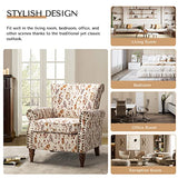 HULALA HOME Modern Wingback Accent Chair with Wood Legs & Removable Cushion, Comfy Upholstered Armchair with Nailhead Trim, Floral Pattern Single Sofa Chair for Living Room Bedroom, Blue