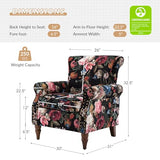 HULALA HOME Modern Wingback Accent Chair with Wood Legs & Removable Cushion, Comfy Upholstered Armchair with Nailhead Trim, Floral Pattern Single Sofa Chair for Living Room Bedroom, Blue