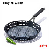 OXO Obsidian Pre-Seasoned Carbon Steel, 12 Wok Pan with Removable Silicone Handle Holder, Induction, Oven Safe, Black
