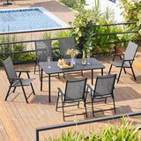 Yaheetech Patio Dining Chairs Set of 4 with Armrests, Outdoor Folding Chairs with Metal Frame and Backrest for Lawn, Garden, Yard and Poolside, Black