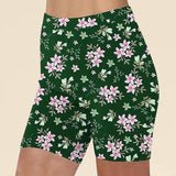 Women Workout Yoga Shorts High Waist 8 Biker No Front Seam Cream Floral Print Athletic Shorts Bike Short with Pockets