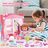 Baby Doll Toys Set, 14 Doll Toys, 25Pcs Dolls Care Toy Playset, Toddlers Toy Doll Set Incl Cradle Crib, High Chair, Milk Bottle, Pacifier, Diaper, Baby Gift for Age 3 4 5 6+ Years Old Girls Boys