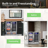 Tittla 30 Inch Wine Fridge, Dual Zone Wine and Beverage Refrigerator with 33 Bottle and 80 Can Wine Cooler Under Counter Freestanding