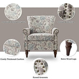 HULALA HOME Modern Wingback Accent Chair with Wood Legs & Removable Cushion, Comfy Upholstered Armchair with Nailhead Trim, Floral Pattern Single Sofa Chair for Living Room Bedroom, Blue