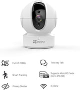 EZVIZ C6CN 1080p Indoor Pan/Tilt WiFi Security Camera, 360?? Coverage, Auto Motion Tracking, Two-Way Audio, Clear 30ft Night Vision, Supports MicroSD Card up to 256GB (Sold Seperately), 2.4GHz WiFi