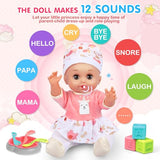 Baby Doll Toys Set, 14 Doll Toys, 25Pcs Dolls Care Toy Playset, Toddlers Toy Doll Set Incl Cradle Crib, High Chair, Milk Bottle, Pacifier, Diaper, Baby Gift for Age 3 4 5 6+ Years Old Girls Boys
