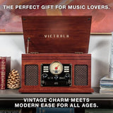 Victrola The Quincy 6-in-1 Bluetooth Record Player & Multimedia Center with Built-in Speakers ?C 3-Speed Turntable, CD & Cassette Player, AM/FM Radio, Wireless Music Streaming (Natural)